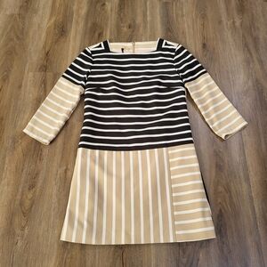 4.Collective 4C Anthropologie Dress Striped Black Tan White Size 10 Square Neck